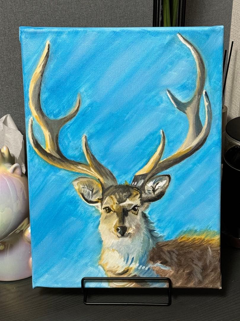 「牡鹿」　手描き　油絵　風景画　原画　動物