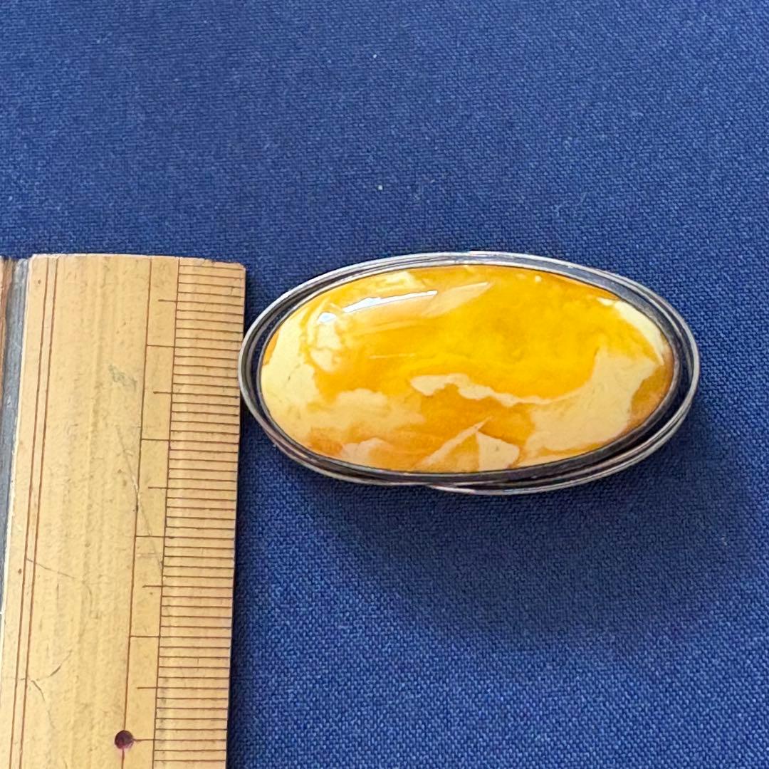 ごろ様　希少★大粒楕円形ブローチ イエローアンバーブローチ 琥珀　ヴィンテージ