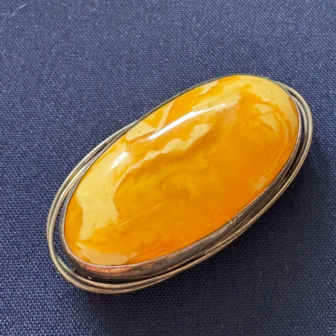 ごろ様　希少★大粒楕円形ブローチ イエローアンバーブローチ 琥珀　ヴィンテージ