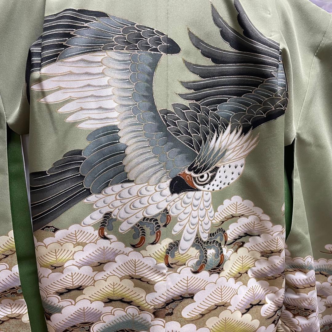 七五三 5歳 男の子 男児 着物 羽織 袴 フルセット 緑 鷹