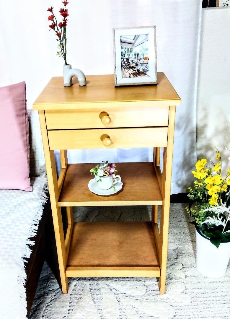 ナチュラルウッド サイドテーブル　サイドキャビネット　ナイトテーブル