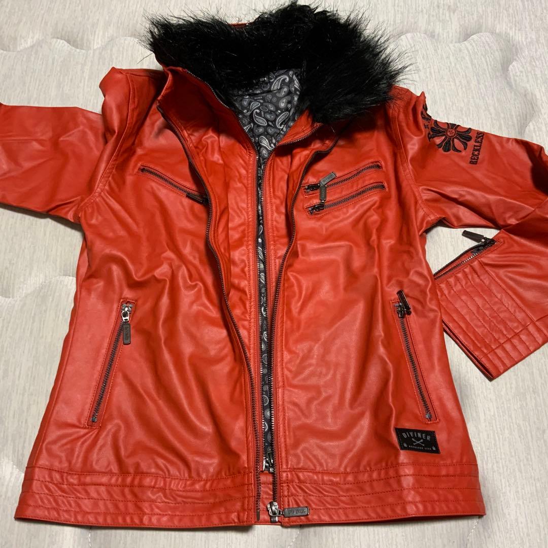 ディバイナー DIVINER フェイクファー付きPUレザーシングルライダース