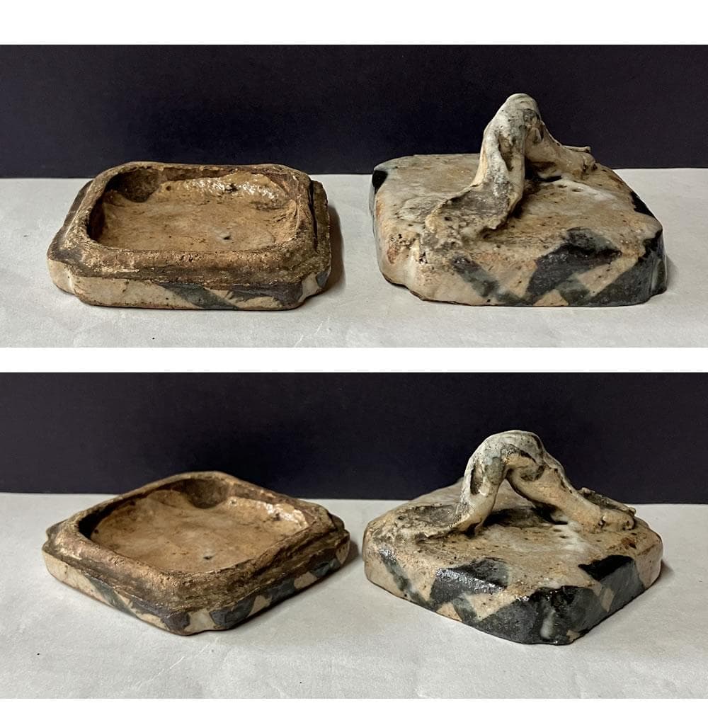 p035 古志野 ハジキ香合 木箱入り はじき香合 絵志野 香合 時代 茶道具