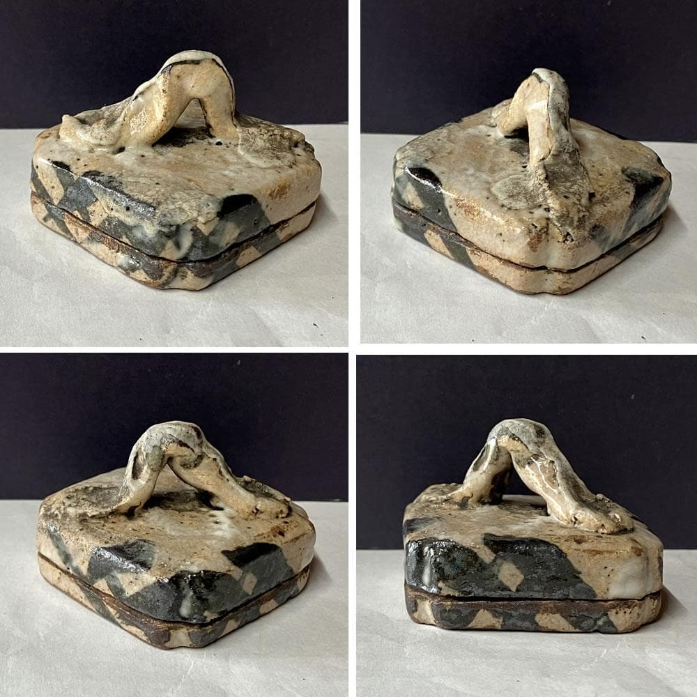 p035 古志野 ハジキ香合 木箱入り はじき香合 絵志野 香合 時代 茶道具