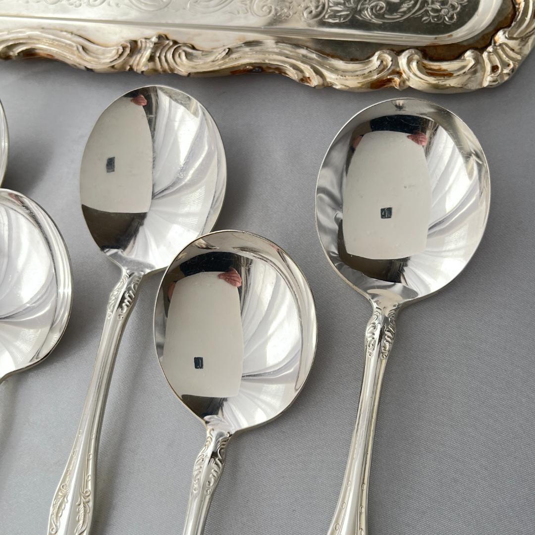 【National Silver】 クイーンエリザベス スープスプーン 6本