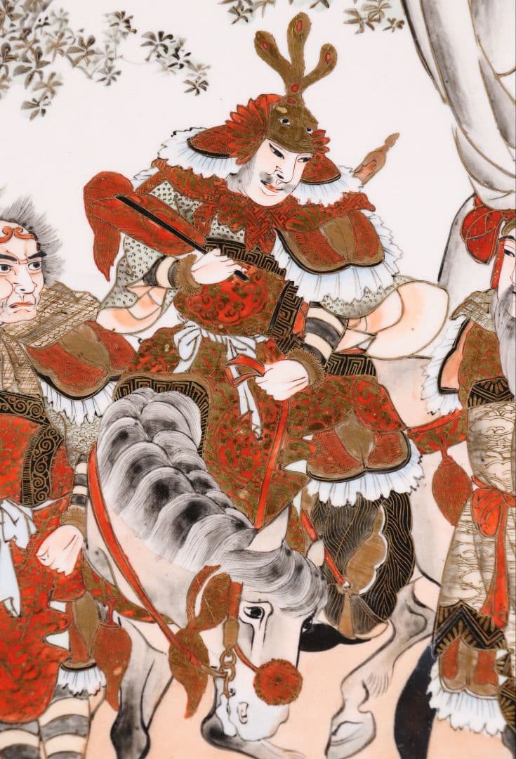 明治期 九谷焼 武者絵 飾大皿 45.2cm 於九谷高田画【MA212】