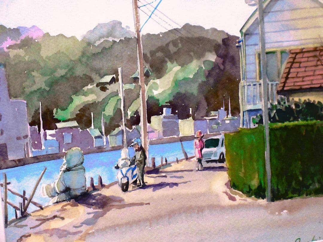 風景 水彩画 フレーム付き 2017年作 F6サイズ 原画