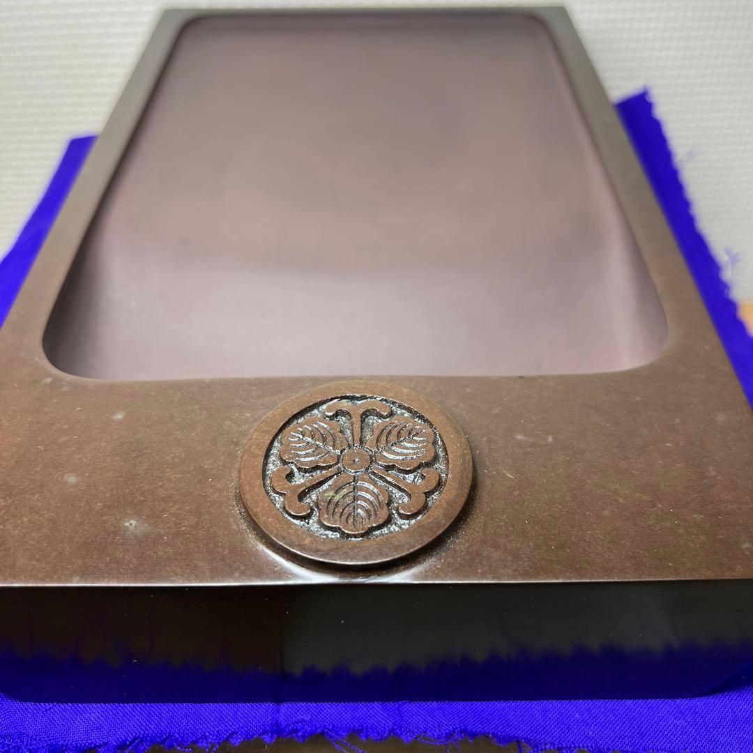 ⭕️赤間硯　名工　三代　日枝玉峯　特殊作品　彫刻長方研　美品　逸品　工芸品　桐共箱