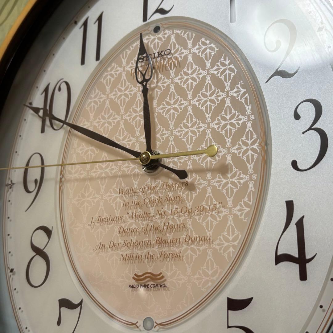 SEIKO PREMIUM 電波掛け時計 木象嵌 花柄 メロディ EMBLEM