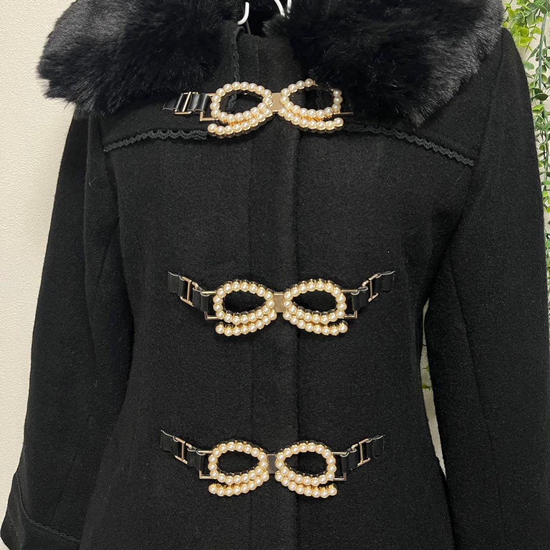 LIZ LISA リズリサ　パールリボンビット　コート ブラック ファー 黒