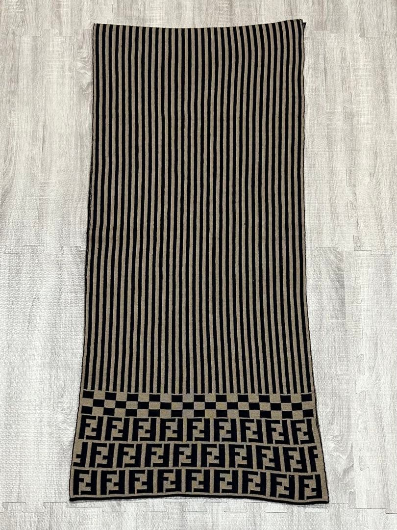 FENDI フェンディ ズッカ柄 ストライプ マフラー ストール ウール100%
