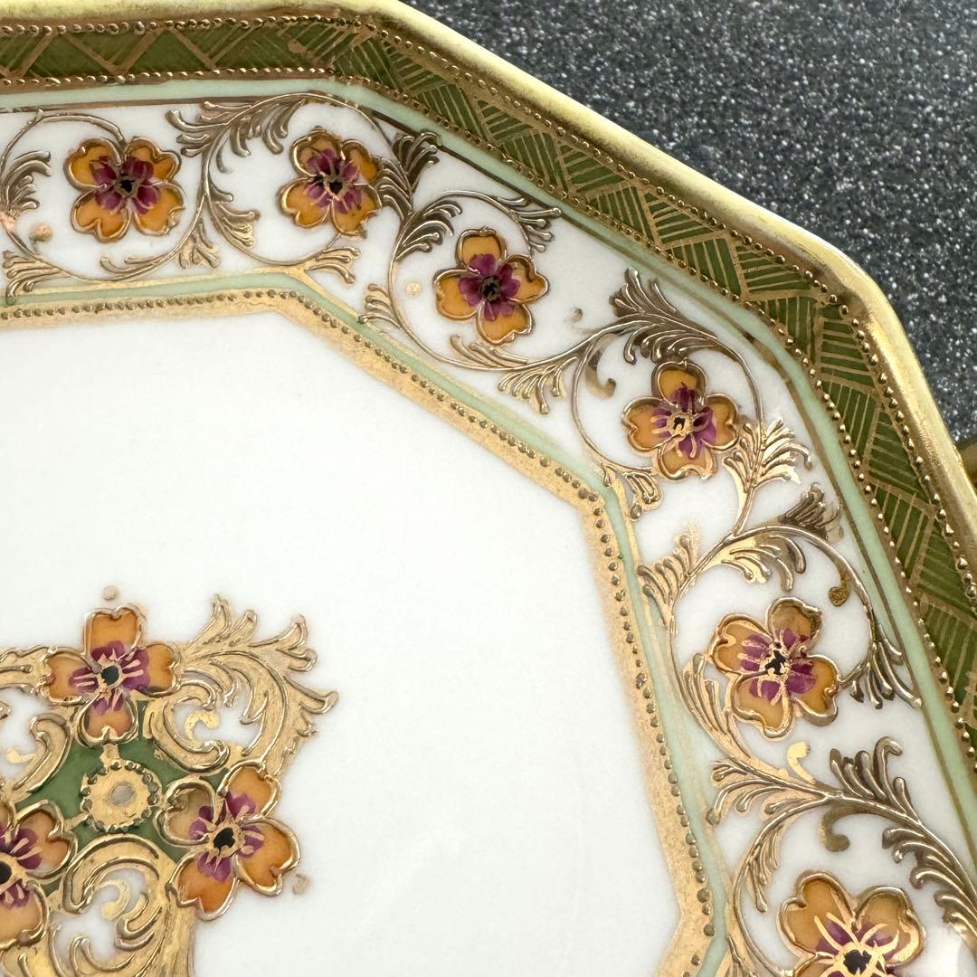 オールドノリタケ RC-Nippon印 取手付き八角皿 金盛 ヴィンテージ