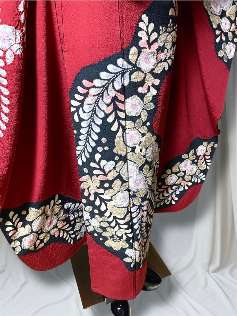 翠山工房 振袖 フルセット 成人式 辻が花 赤黒 落款あり安心セット