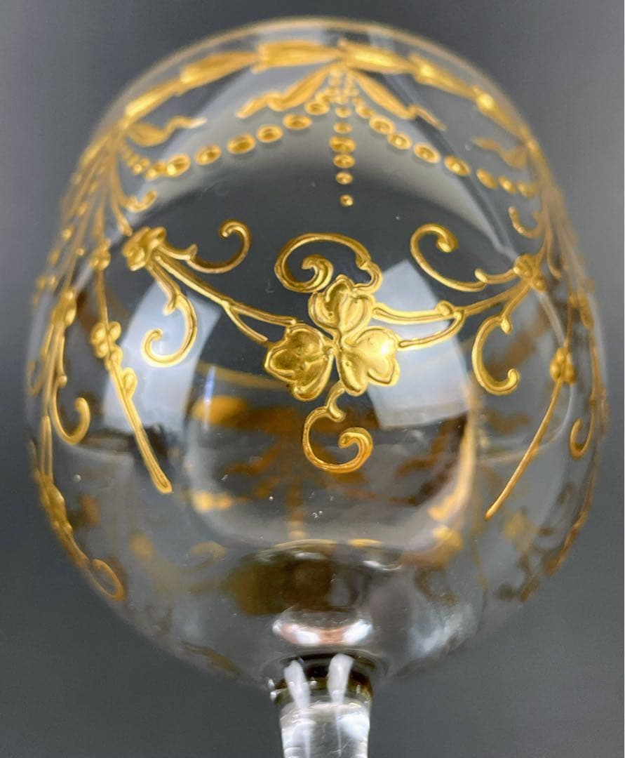 ボヘミアンガラス 盛上金彩 エナメル彩 ワイングラス ボヘミア グラス 金盛り