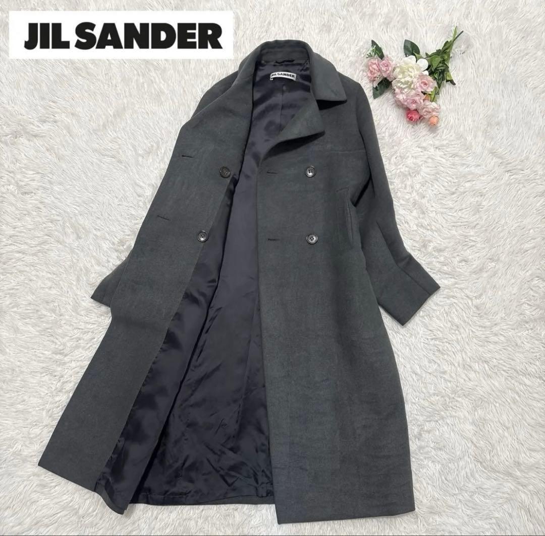 ジルサンダー ダブルブレスト ロングコート グレー　イタリヤ製 レディース 36