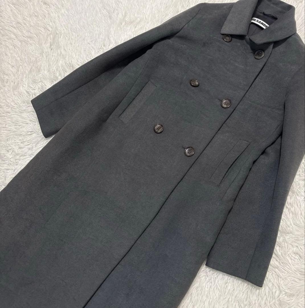 ジルサンダー ダブルブレスト ロングコート グレー　イタリヤ製 レディース 36