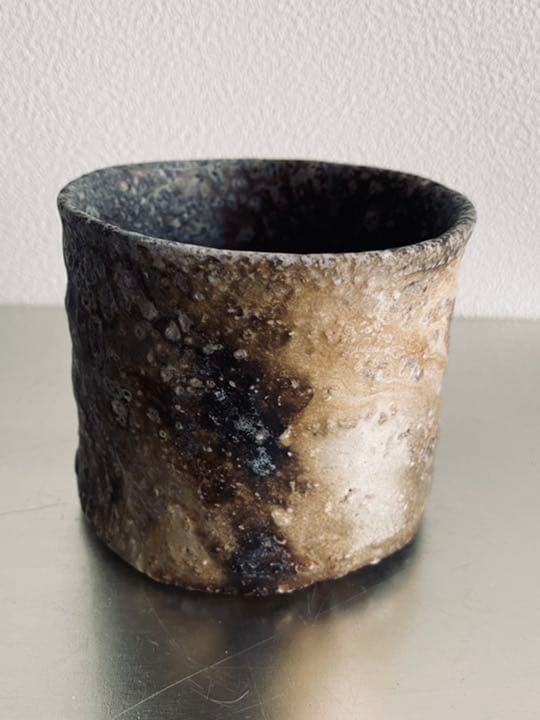 岸野寛　焼〆窯変筒茶碗　京都思文閣個展　共箱