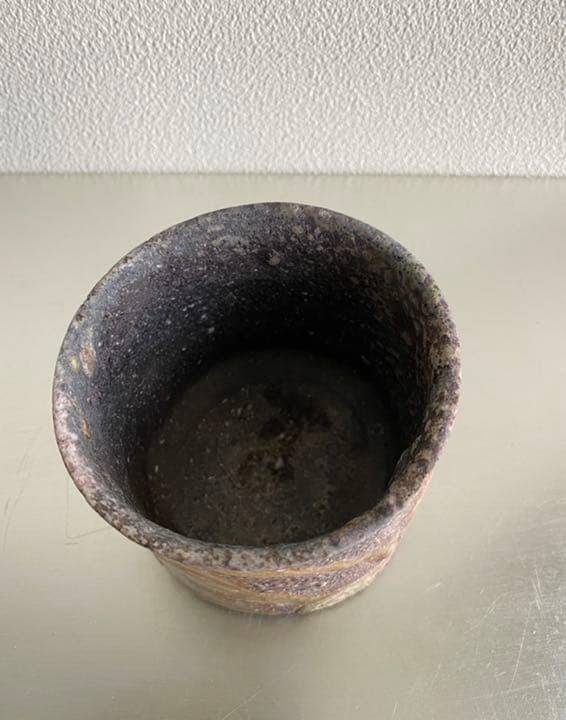 岸野寛　焼〆窯変筒茶碗　京都思文閣個展　共箱