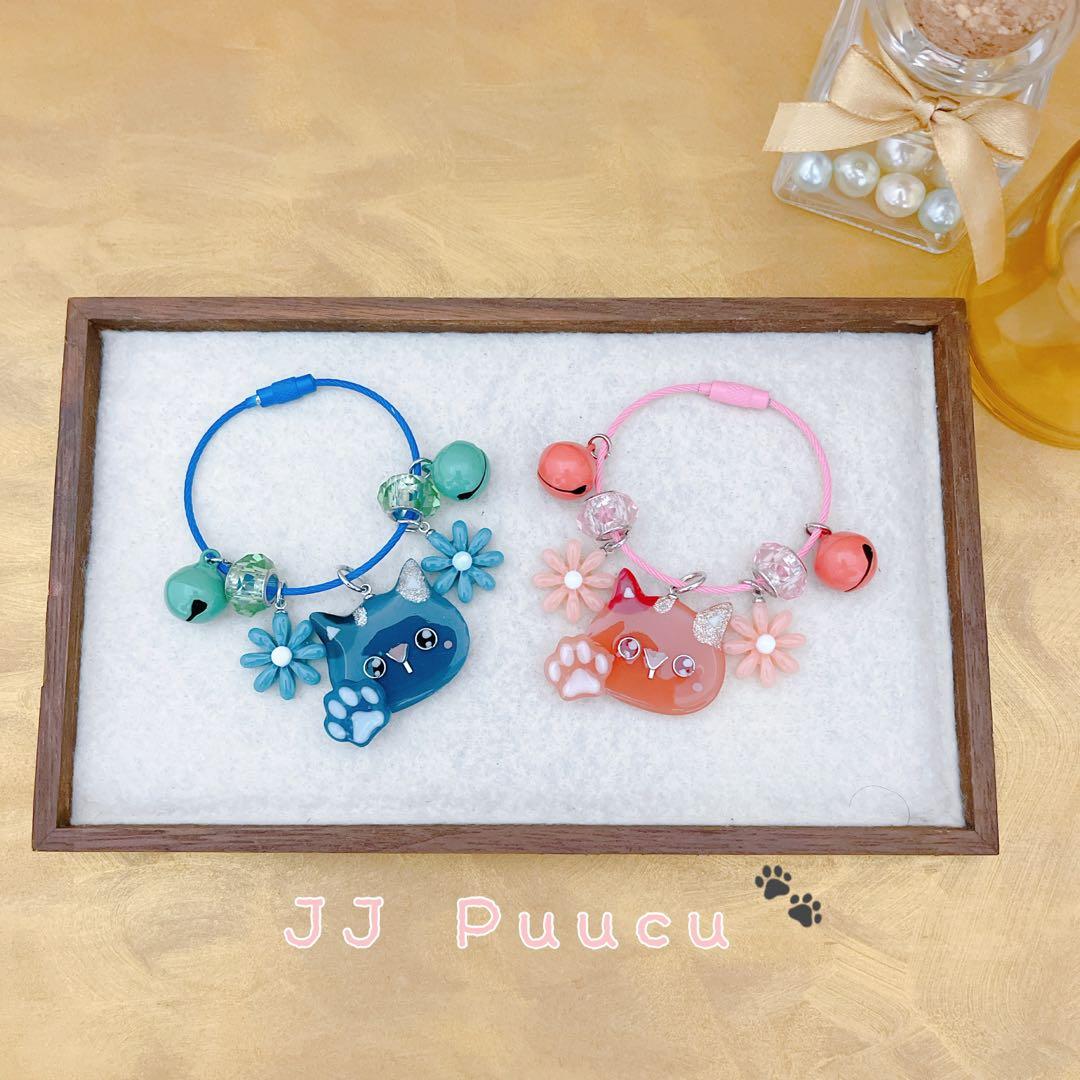 レジン キョロ三毛ちゃんのお花ひらひらワイヤーリングキーホルダー☺︎