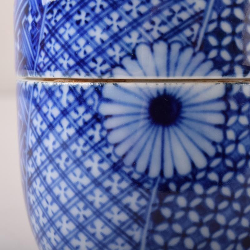 茶道具　陶楽造　染付　花文　棗　共箱　V　7841