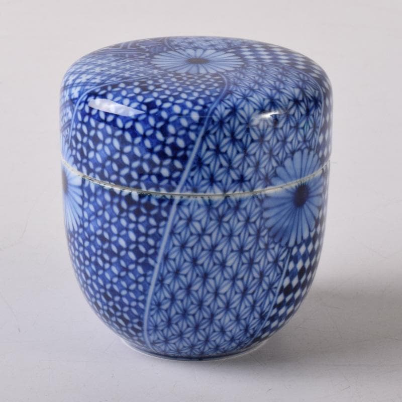 茶道具　陶楽造　染付　花文　棗　共箱　V　7841