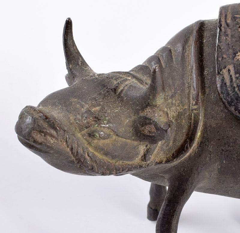 中国　古銅宣徳銅　牛に唐子　のったり香炉　置物　V　R4228