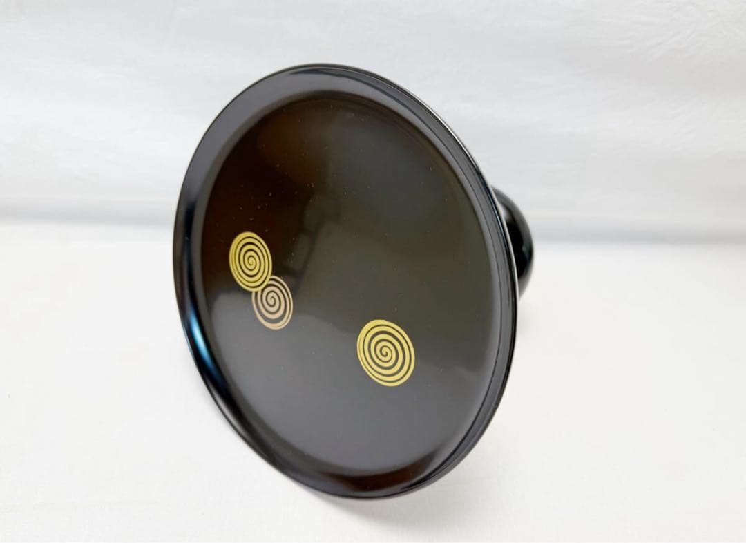 ほぼ未使用 茶道具 木製黒真塗 貴人高杯 渦蒔絵 淡々斎好写 干菓子器 茶器元箱