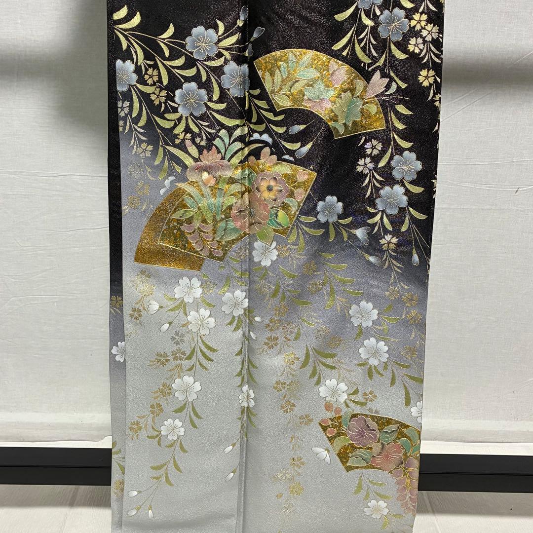 D42訪問着 螺鈿細工 枝垂れ桜 金通し 金彩 落款入 正絹 着物 袷 極美品