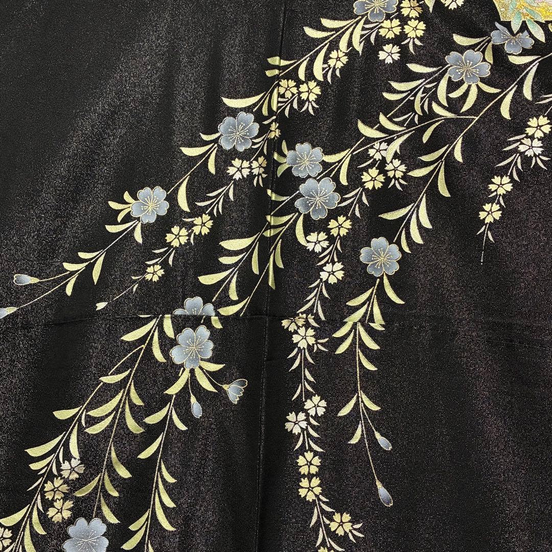 D42訪問着 螺鈿細工 枝垂れ桜 金通し 金彩 落款入 正絹 着物 袷 極美品