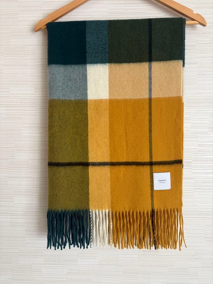 美品エレガンセーゼ3.7万円カシミヤチェックストールelegancese