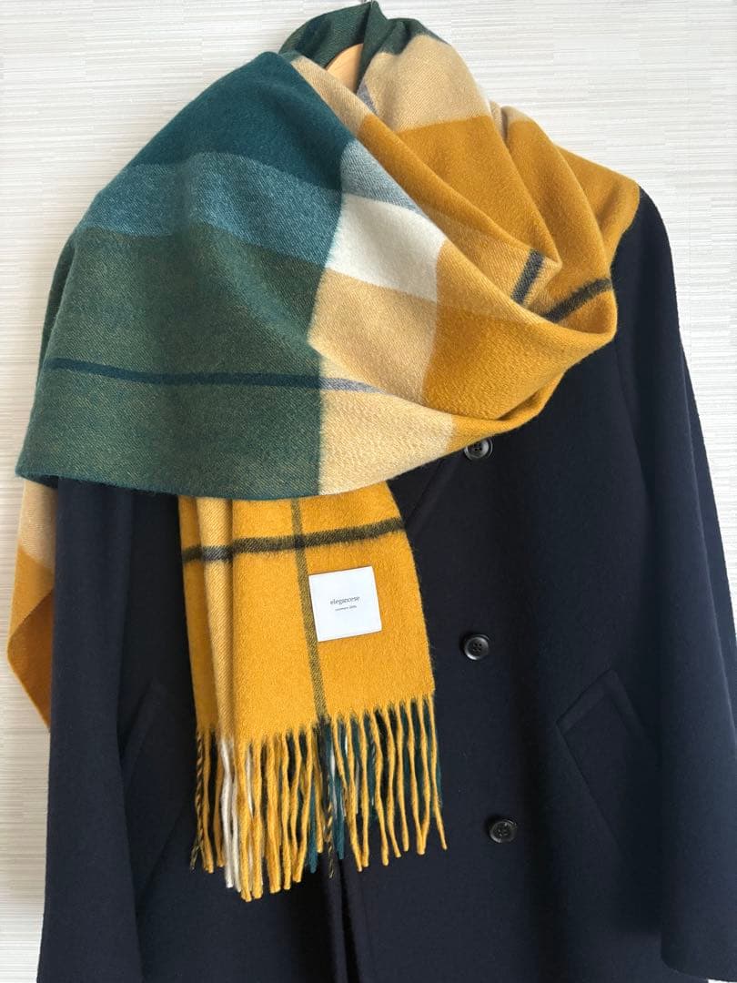 美品エレガンセーゼ3.7万円カシミヤチェックストールelegancese