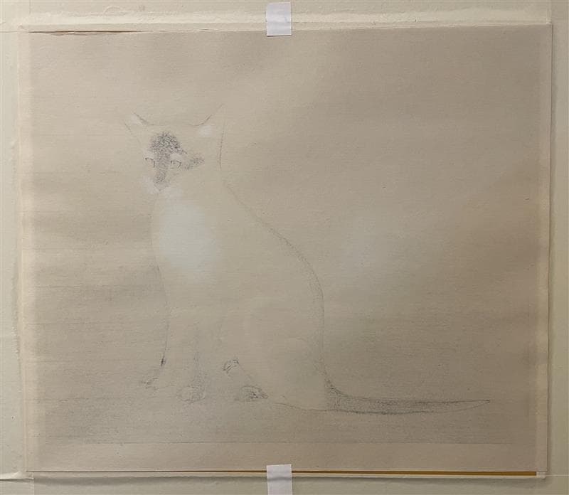 「真作」奥村土牛「シャム猫」木版画　131/200　サイン有り