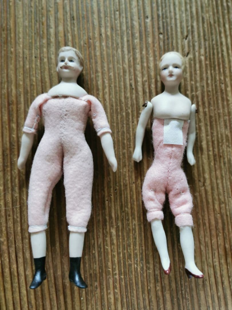 アンティーク チャイナヘッドドール ふっくらピンクフェルト ペア 夫婦 カップル