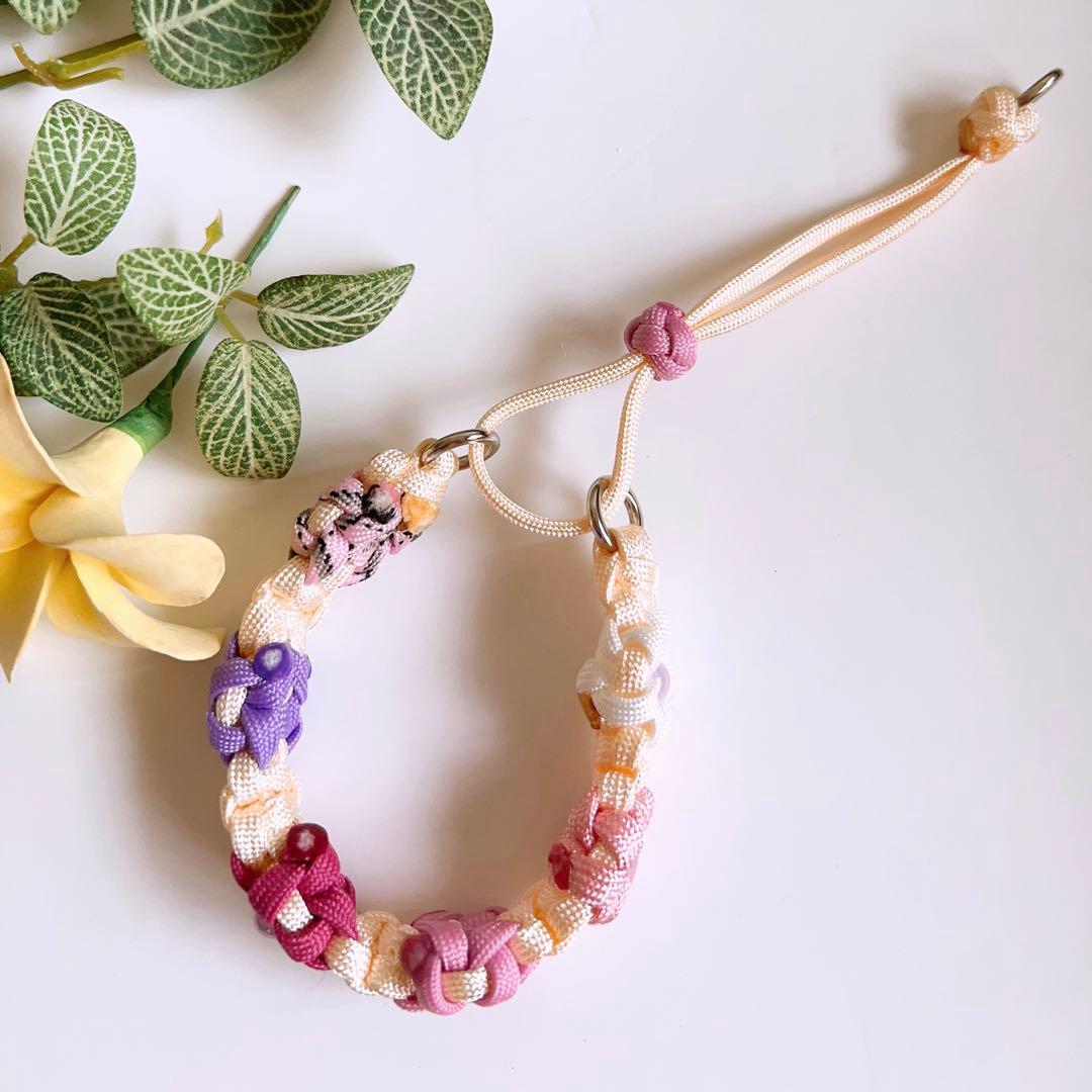 パラコード首輪　ハーフチョーク　お花いっぱい　ピンク　No.0143