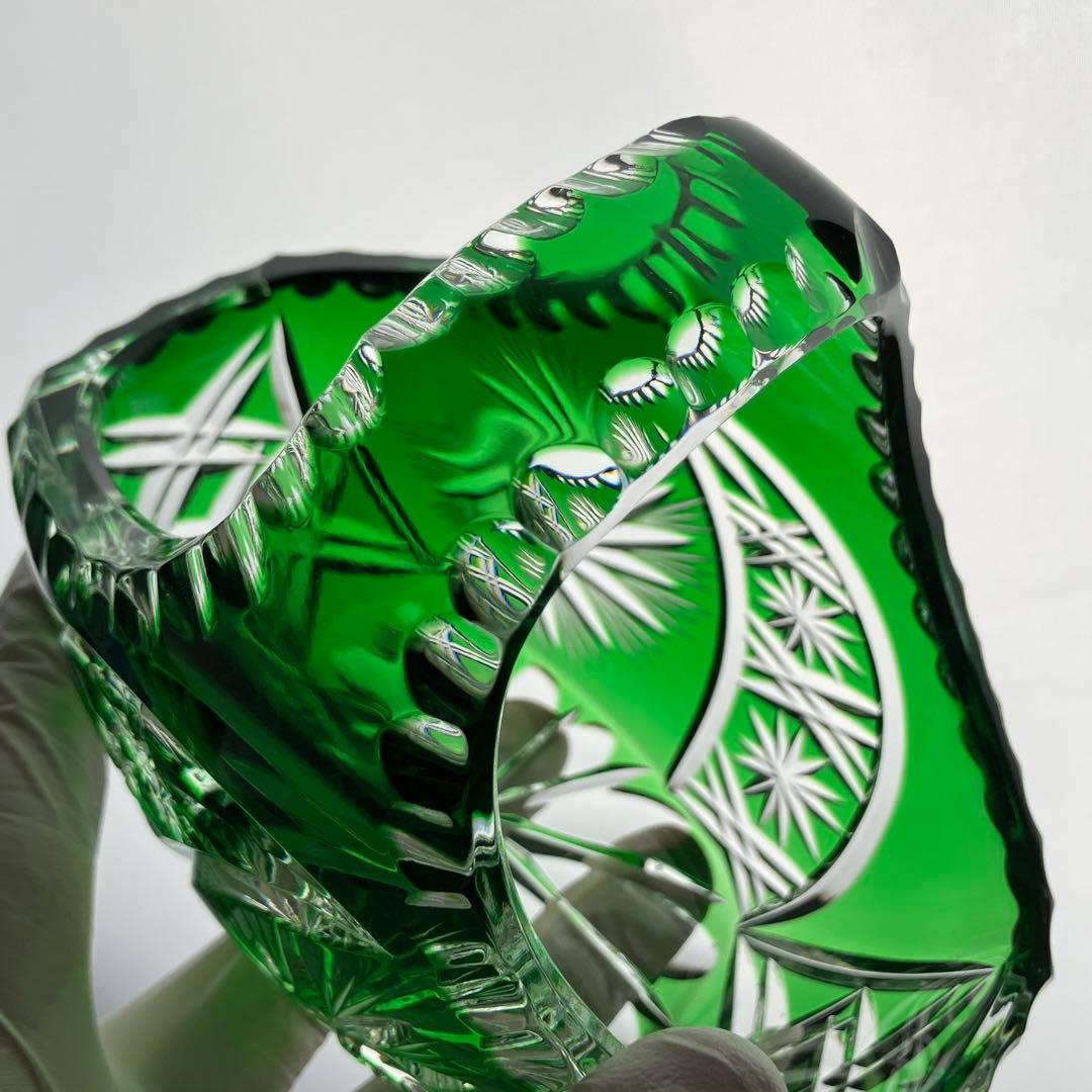 希少 切子 クリスタル カット ガラス バスケット 鉢 オブジェ 置物 小物入れ