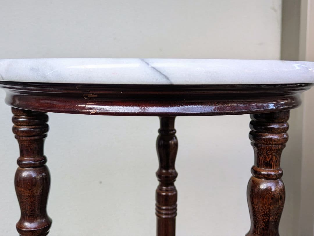 ヴィンテージ　木製大理石サイドテーブル　花台　アンティーク家具　昭和レトロ