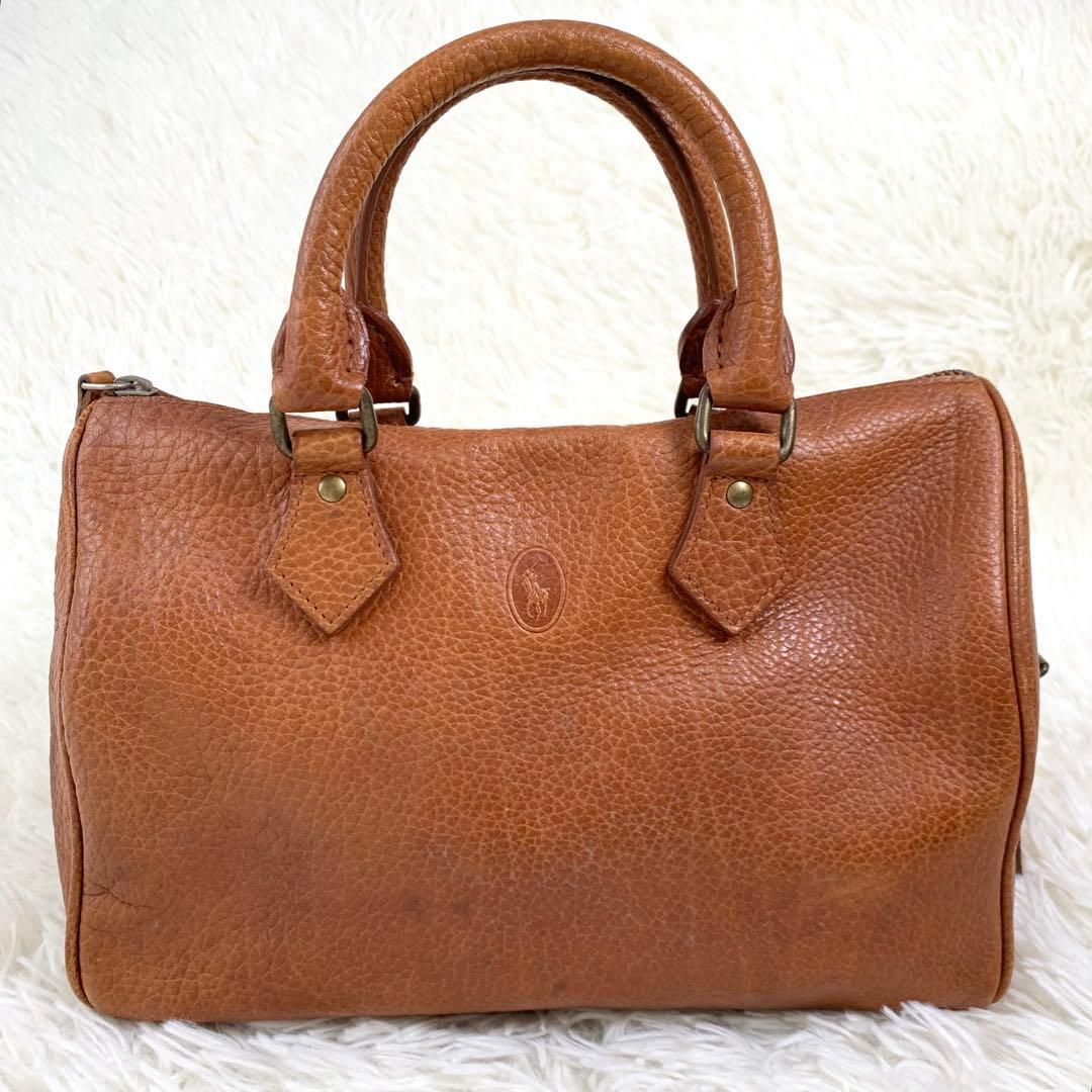 ポロラルフローレン　レザー　ハンドバック　ミニボストンバッグ　ブラウン