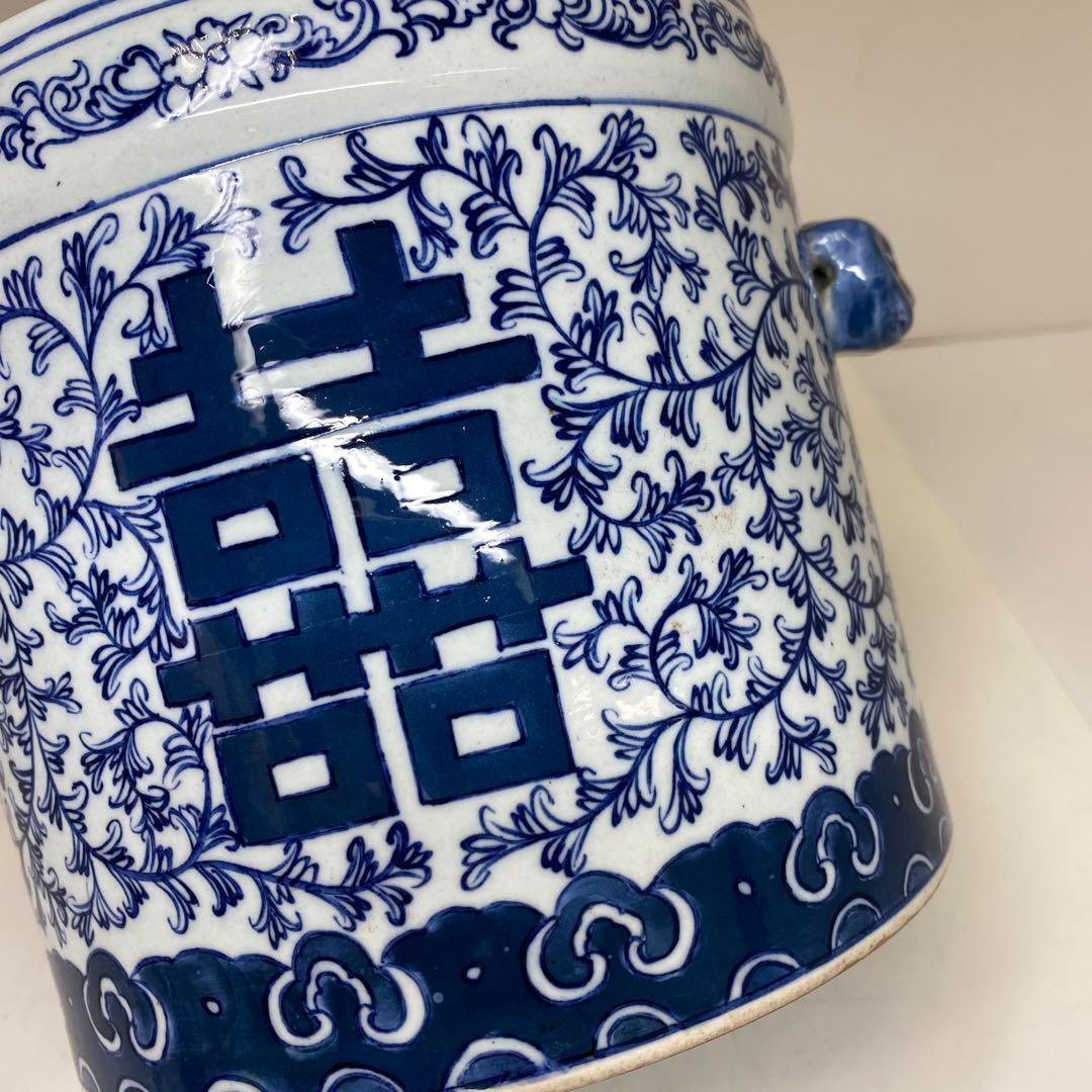 中国清時代　オランダ写青花　水指　高さ約15.8㎝　東さ7-0616☆2F