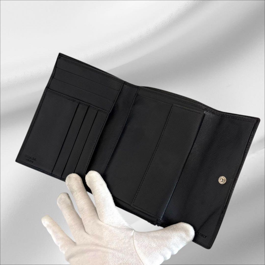 美品‼️ PRADA プラダ 三つ折り財布 サフィアーノ ブラック 黒