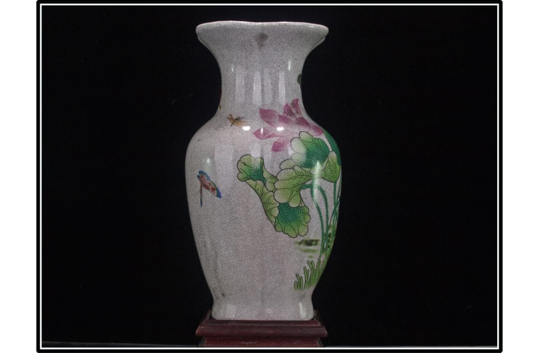 祖父蔵出品　　中国 清時代　在銘手描き花瓶 美術品DE1033A6-3