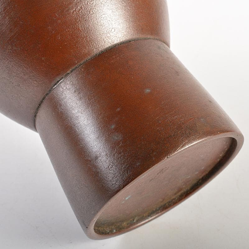 高岡銅器　鋳物師　神利作　鋳銅　蘭形花瓶　共箱　C　R7443