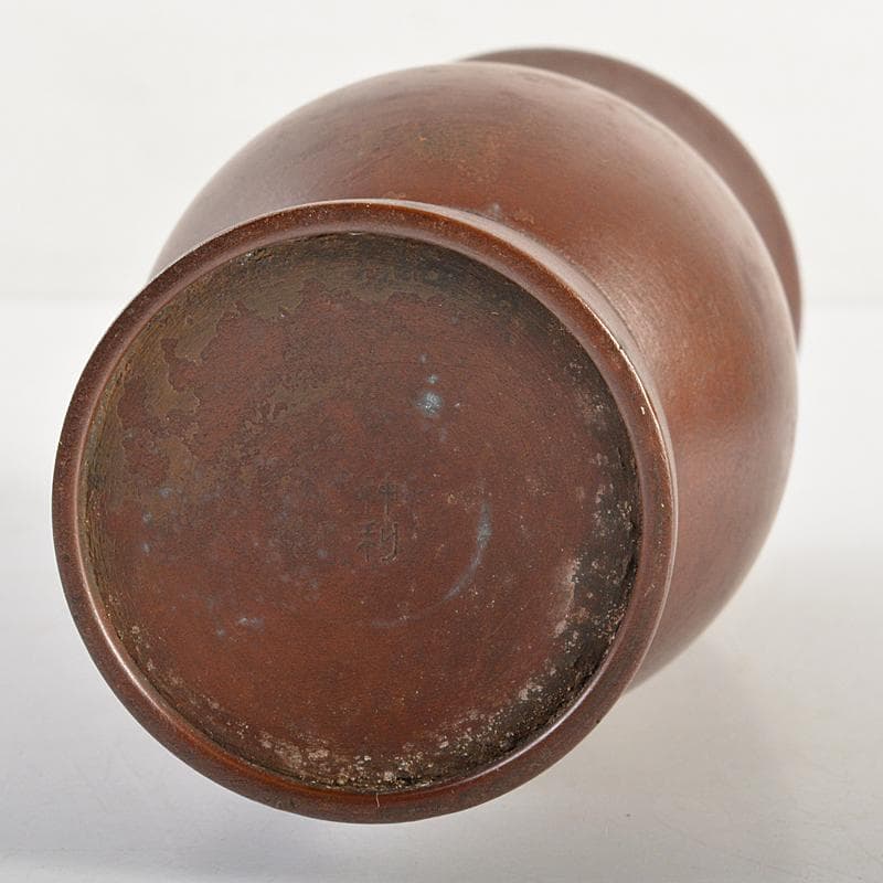 高岡銅器　鋳物師　神利作　鋳銅　蘭形花瓶　共箱　C　R7443