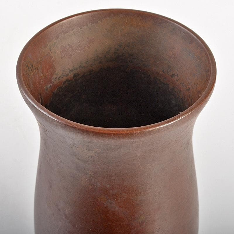 高岡銅器　鋳物師　神利作　鋳銅　蘭形花瓶　共箱　C　R7443