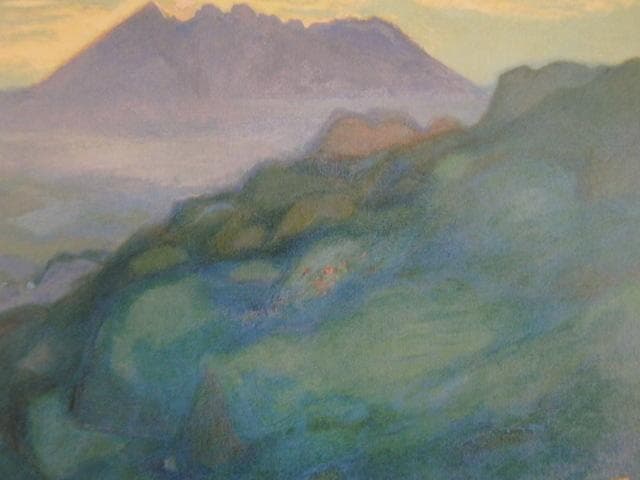 山羽斌士、【碧山根子岳】、希少な額装用画集画、新品高級額 額装付