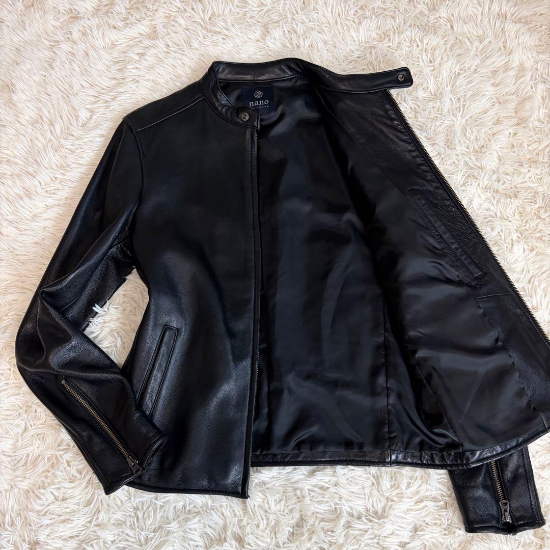 【美品】ナノユニバース シングルレザージャケット ラムレザー 本革 ブラック M