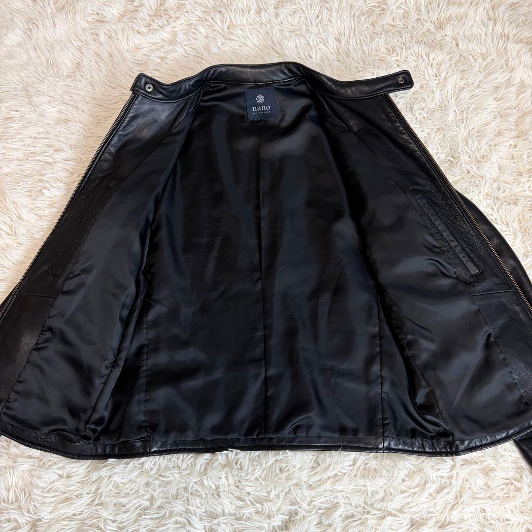 【美品】ナノユニバース シングルレザージャケット ラムレザー 本革 ブラック M