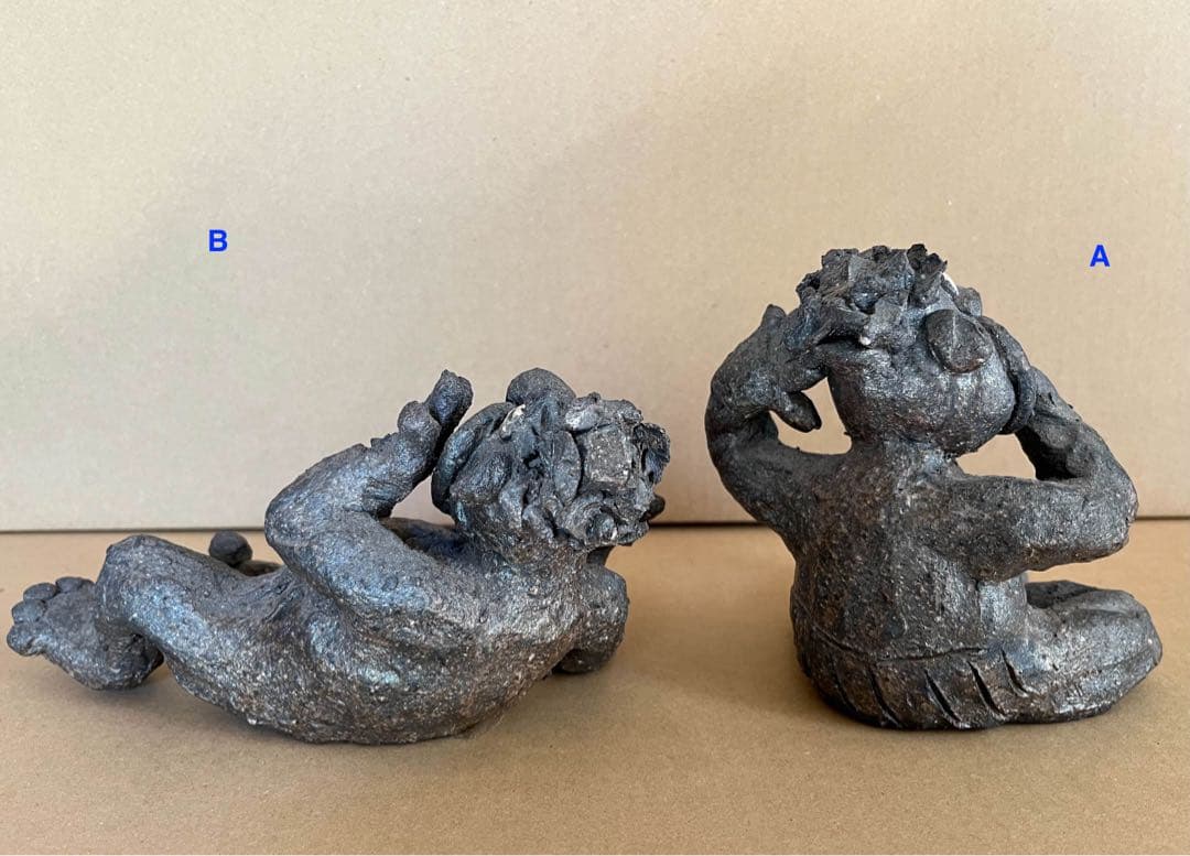 東大寺別当 清水公照作　泥仏一対　２体セット　アート作品　どろぼとけ