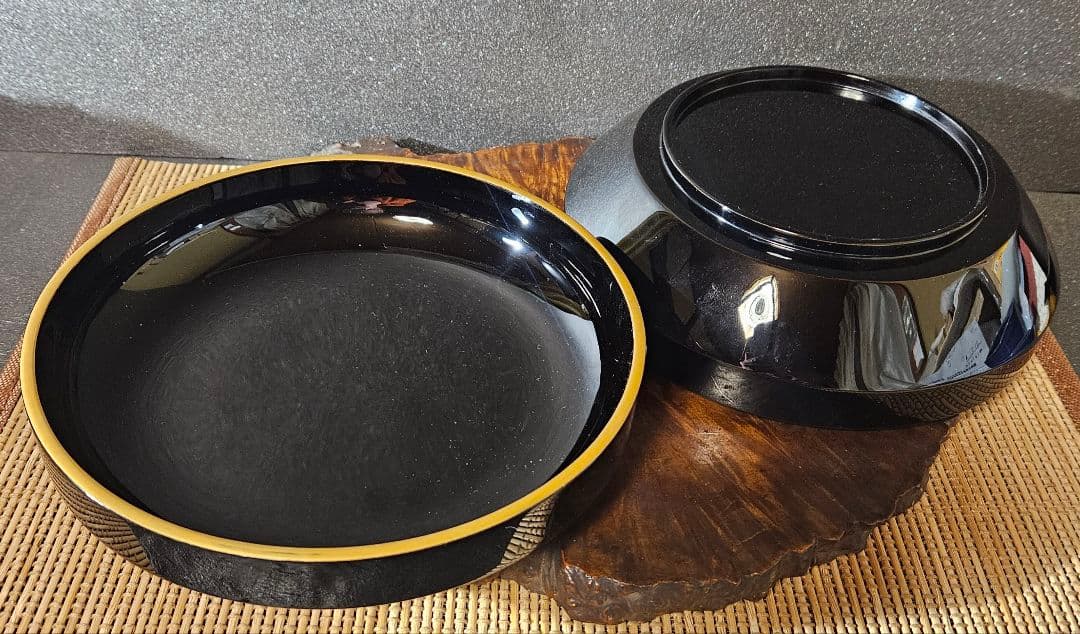 【真作保証❗】 輪島塗　塗師　茶平一斎 造　鱗鶴蒔絵　喰籠　お櫃　共箱　茶道具