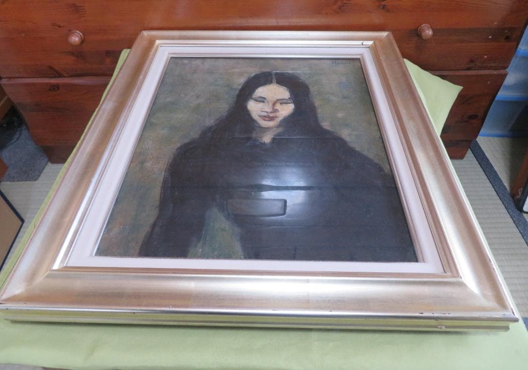 ◆ 堀内規次 「黒衣の女」油彩8号 真作保証　自由美術会員　 美術文化協会賞◆