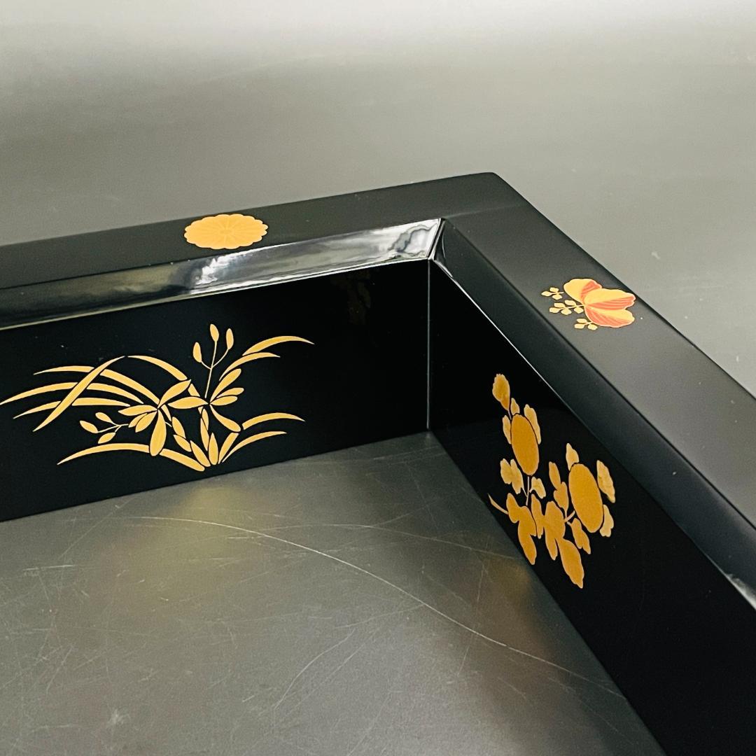 【未使用保管品】高台寺蒔絵 四君子文 黒塗 炉縁 茶道具 箱付き